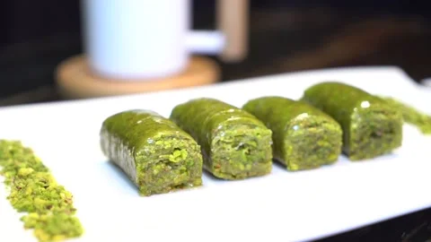Hand-made Turkish baklava portion presentation Stock Footage 150086744