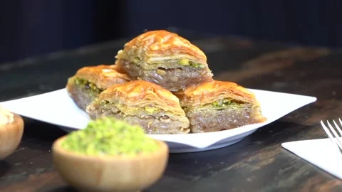 Hand-made Turkish baklava portion presentation Stock Footage 150086968