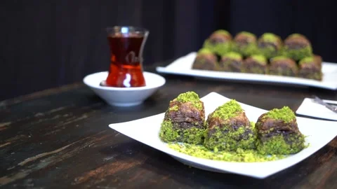 Hand-made Turkish baklava portion presentation Stock Footage 150087029