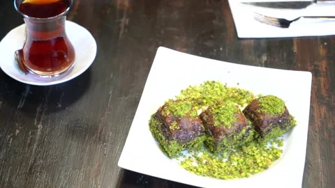Hand-made Turkish baklava portion presentation Stock Footage 150087059