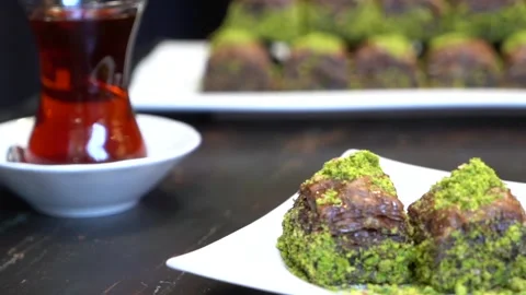 Hand-made Turkish baklava portion presentation Stock Footage 150087103