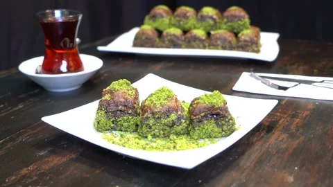 Hand-made Turkish baklava portion presentation Stock Footage 150087139