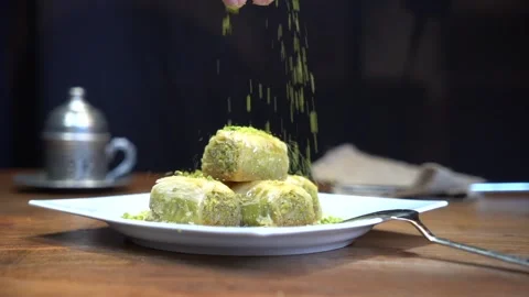 Hand-made Turkish baklava portion presentation Stock Footage 150087273