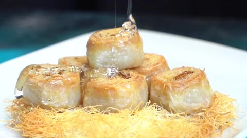Hand-made Turkish baklava portion presentation Stock Footage 150087456