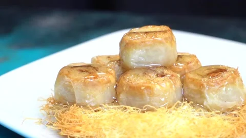 Hand-made Turkish baklava portion presentation Stock Footage 150087490