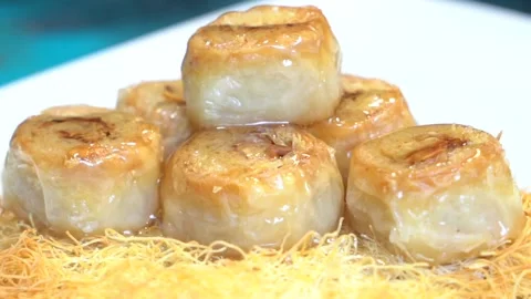 Hand-made Turkish baklava portion presentation Stock Footage 150087519