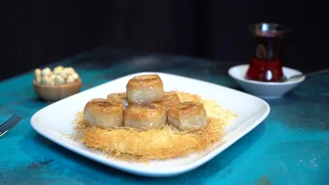Hand-made Turkish baklava portion presentation Stock Footage 150087588