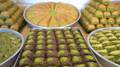 Hand-made Turkish baklava varieties Stock Footage 150085268