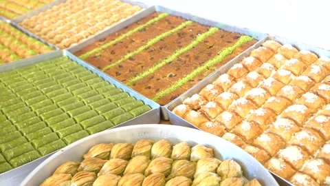 Hand-made Turkish baklava varieties Stock Footage 150085656