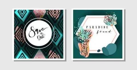 Hand made vector abstract creative collage freehand textured save the date Stockillustratie