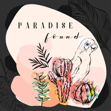 Hand made vector abstract freehand textured tropical collage illustration with イラスト素材