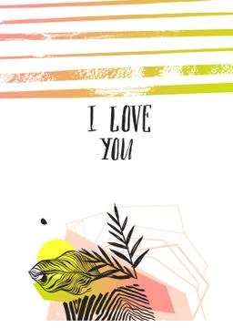 Hand made vector abstract graphic Valentines day card template with tropical Stock Illustration