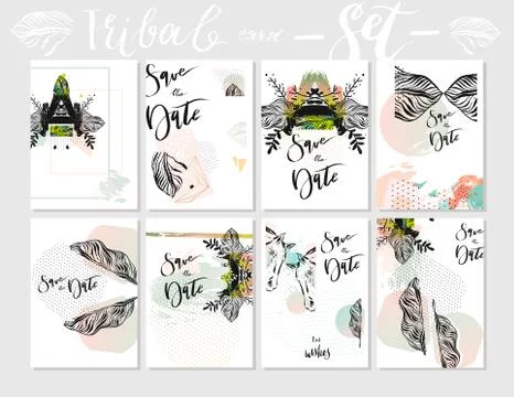 Hand made vector abstract graphic textured Save the Date tribal tropical exotic Stock Illustration