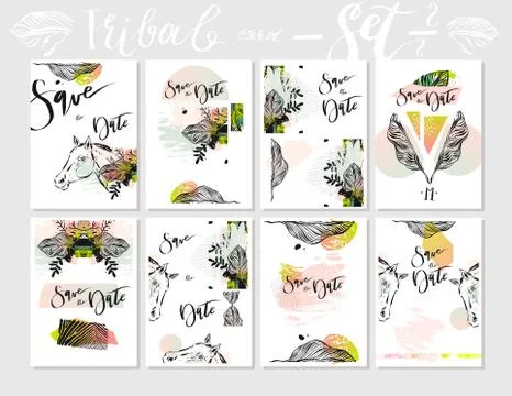 Hand made vector abstract graphic Save the Date tribal tropical exotic Stock Illustration