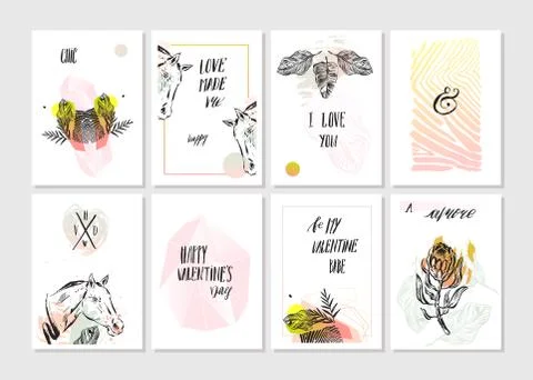 Hand made vector abstract graphic unusual tribal tropical exotic cards set Stock Illustration