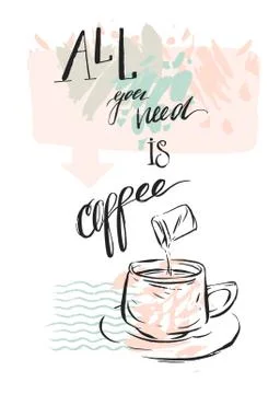 Hand made vector abstract graphic illustration of coffee cup and handwritten ink Stock Illustration
