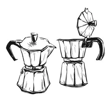 Hand made vector abstract graphic illustration with geyser coffee maker isolated Stock Illustration