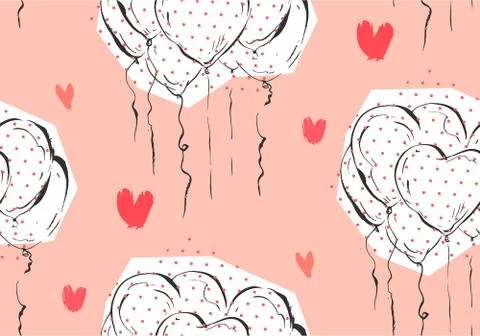 Hand made vector abstract greeting Valentines day seamless pattern 스톡 일러스트