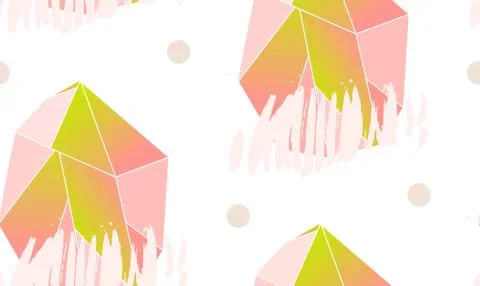 Hand made vector abstract simple seamless pattern with pink polygonal crystal Stock Illustration