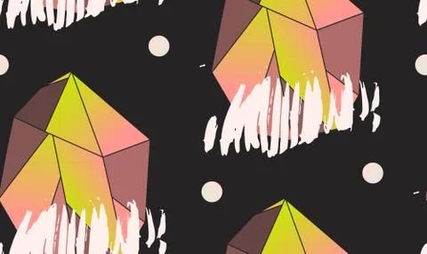 Hand made vector abstract simple seamless pattern with pink polygonal crystal Stock Illustration