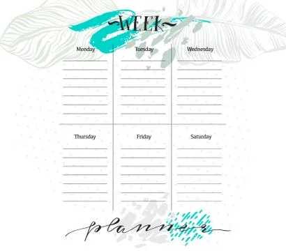 Hand made vector abstract simple textured Weekly planner template with graphic Stock Illustration