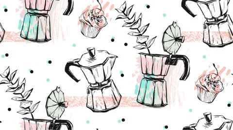 Hand made vector abstract textured seamless pattern of coffee concept with イラスト素材