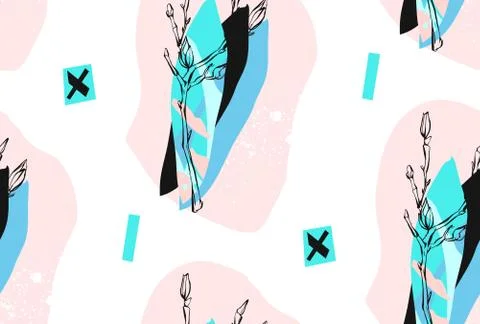 Hand made vector abstract textured trendy creative collage seamless pattern in Stockillustratie