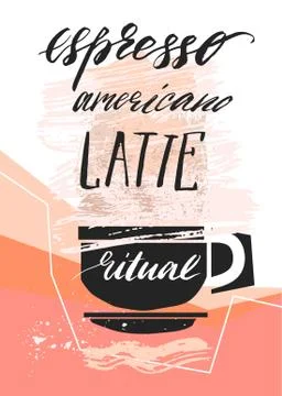 Hand made vector abstract textured illustration of coffee cup and handwritten Illustrazione stock