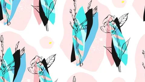 Hand made vector abstract textured creative collage seamless pattern in tiffany Illustrazione stock