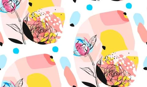 Hand made vector abstract textured trendy creative universal collage seamless Stock Illustration