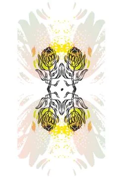 Hand made vector graphic abstract floral mirror composition of protea flowers Stock Illustration