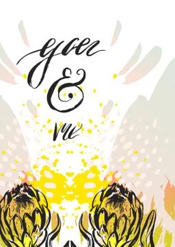 Hand made vector graphic abstract floral Valentine day card template with Stock Illustration
