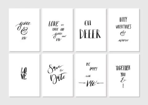 Hand made vector graphic simple Valentines day greeting card set with romantic Stock Illustration