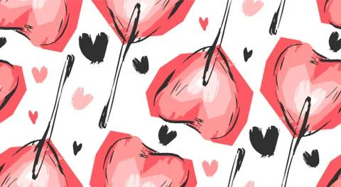 Hand made Vector graphic Valentines day seamless pattern with red heart Stock Illustration