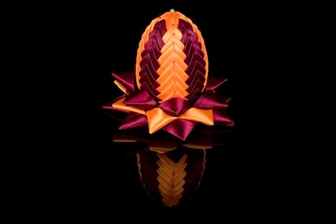 Hand made yellow-claret easter egg kanzashi Stock Photos