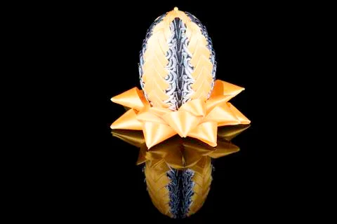 Hand Made of yellow-silver Easter egg kanzashi Stock Photos