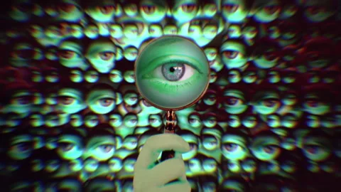 Hand Magnifying Eyeball Blinking Strange Eyes Background Zoom In Stock-Footage 243592900