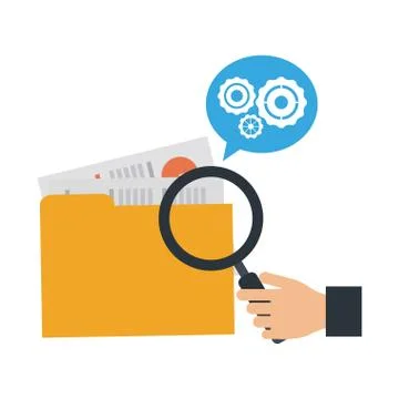 Hand with magnifying glass checking folder 库存插图