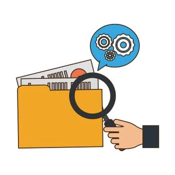 Hand with magnifying glass checking folder Stockillustratie