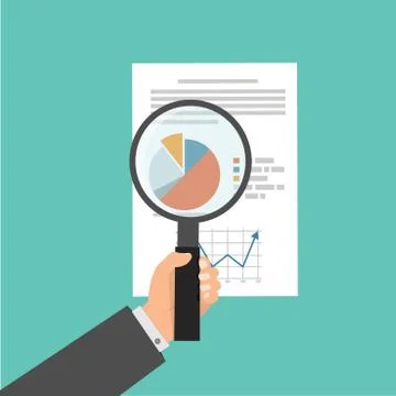 Hand Magnifying glass data analysis Illustrazione stock