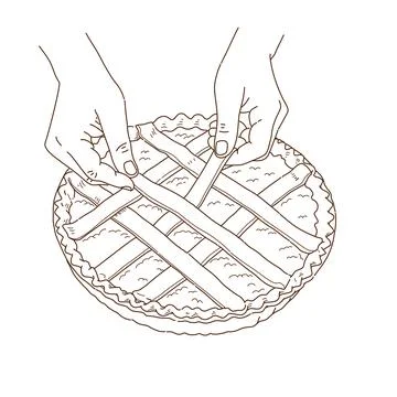Hand make a Fruit jam pie on kitchen with simple recipe line art. Food coloring  Stock Illustration