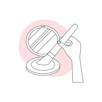 Hand with makeup brush using compact powder, eye shadow or blush from open pack Illustrazione stock