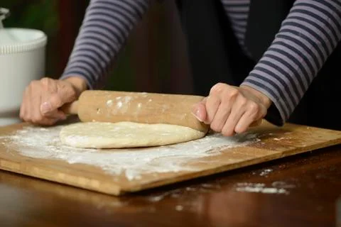 Hand Making Bread With Rolling Pin Stock Photos