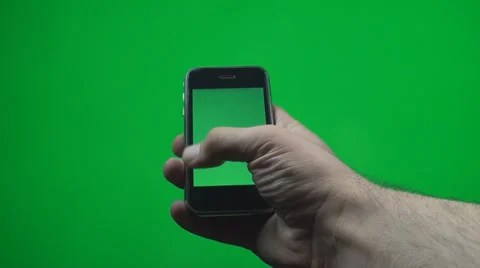 Hand Making Gestures On A Smartphone With A Green Screen Chroma, Key, Gesture Stock Footage 37150709