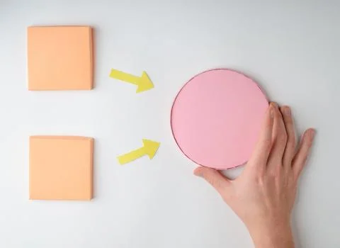 Hand making a graphic chart, using squares, arrows and circle Stock Photos