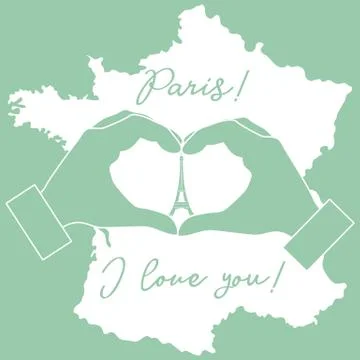 Hand making a heart shape. Tower, symbol of Paris. イラスト素材