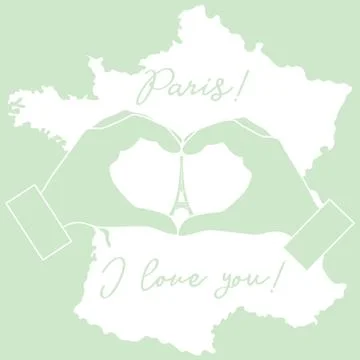 Hand making a heart shape. Tower, symbol of Paris. 스톡 일러스트