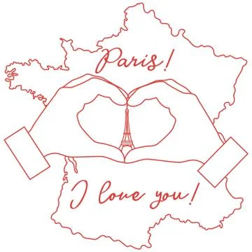 Hand making a heart shape. Tower, symbol of Paris. イラスト素材