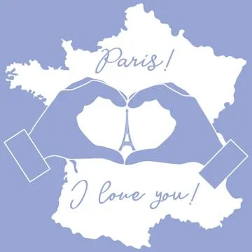 Hand making a heart shape. Tower, symbol of Paris. Ilustração Stock