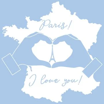 Hand making a heart shape. Tower, symbol of Paris. 스톡 일러스트